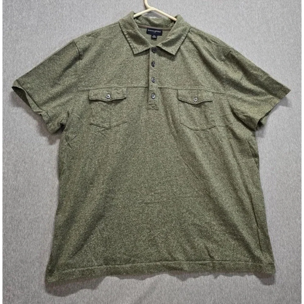 Banana Republic Polo Shirt Mens 2XL Heather Green Cotton Polo Performance Pocket